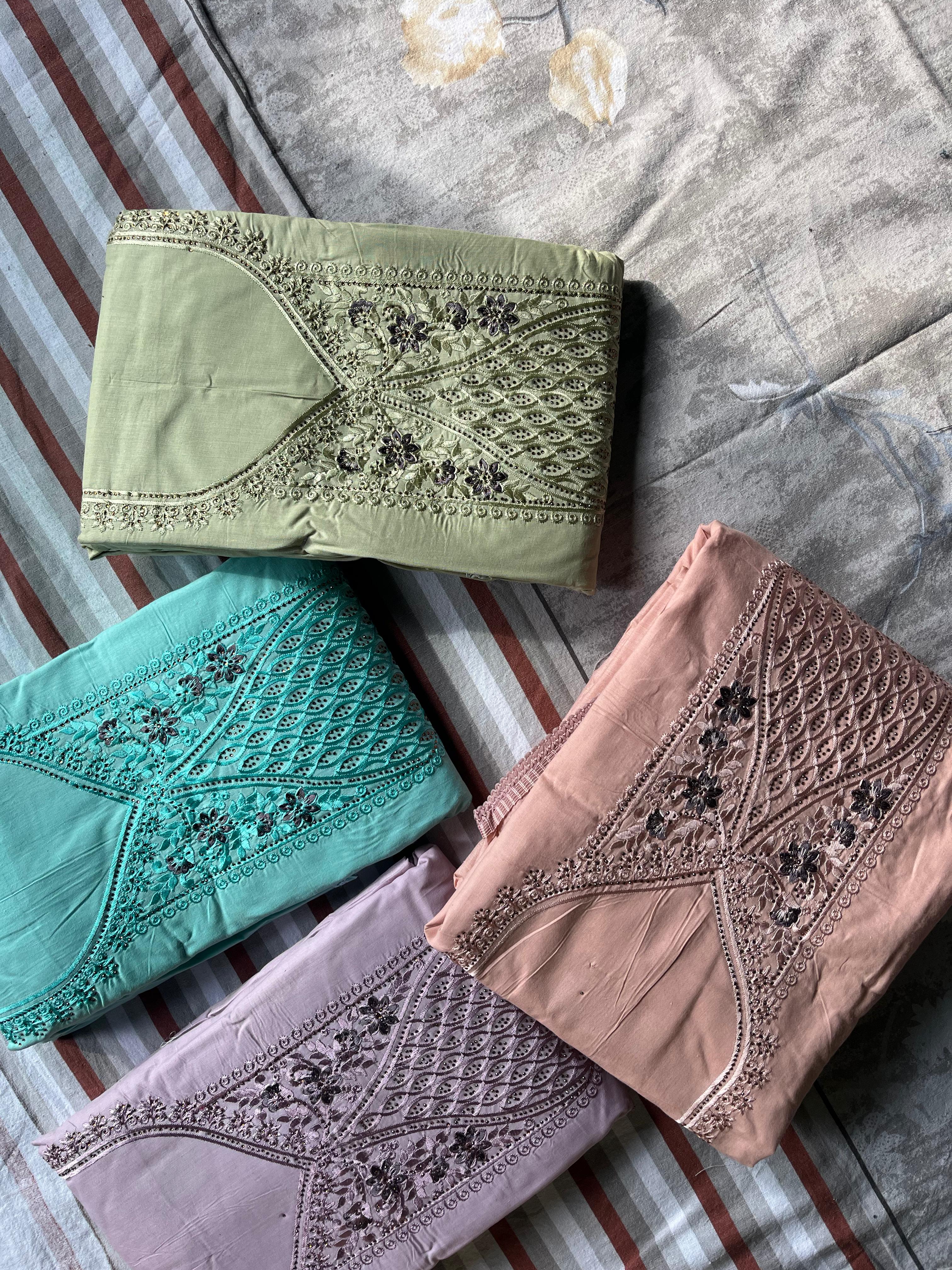 Cotton Rose Embriodory Zarkan with Cotton work dupatta