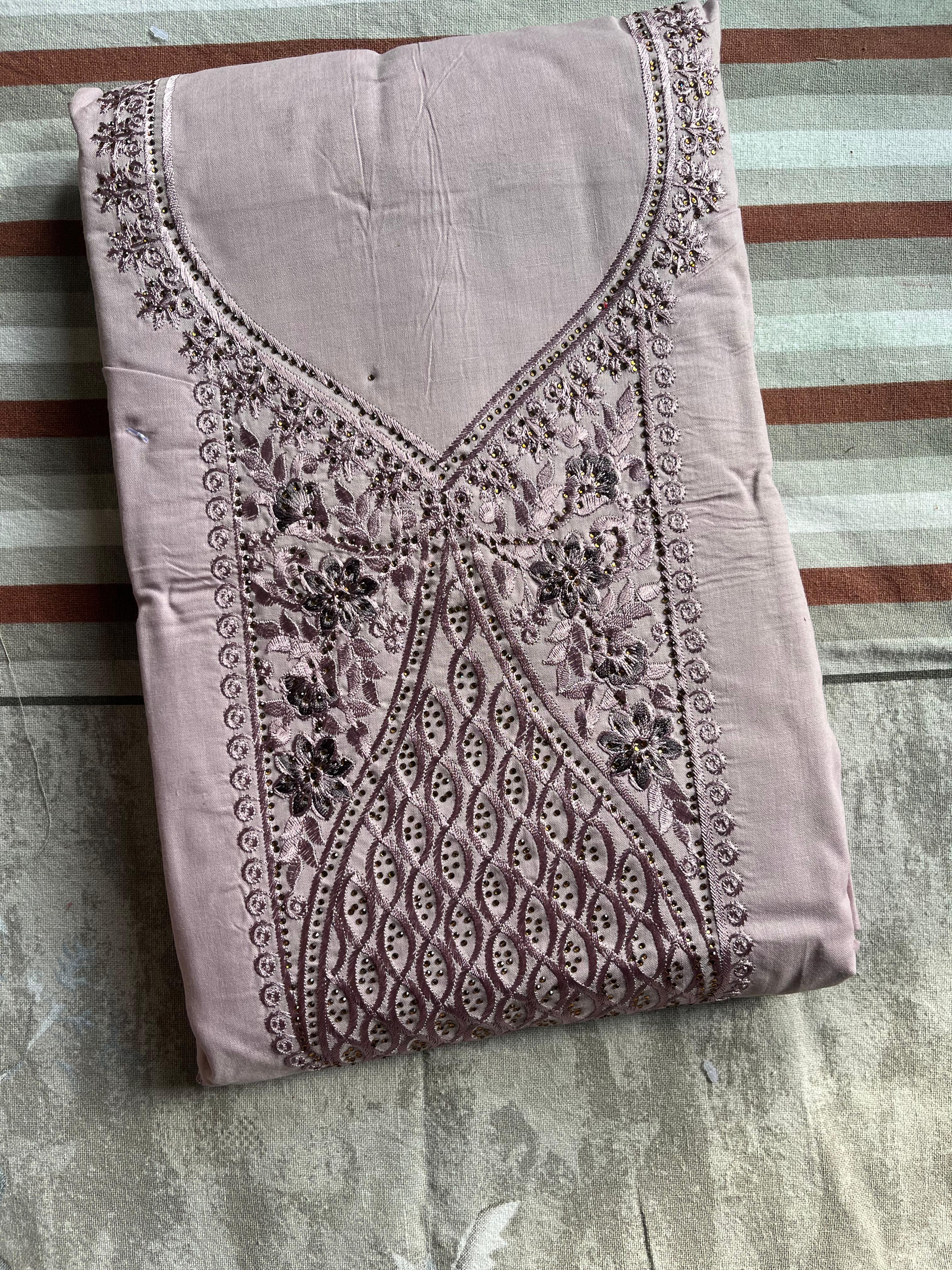 Cotton Rose Embriodory Zarkan with Cotton work dupatta