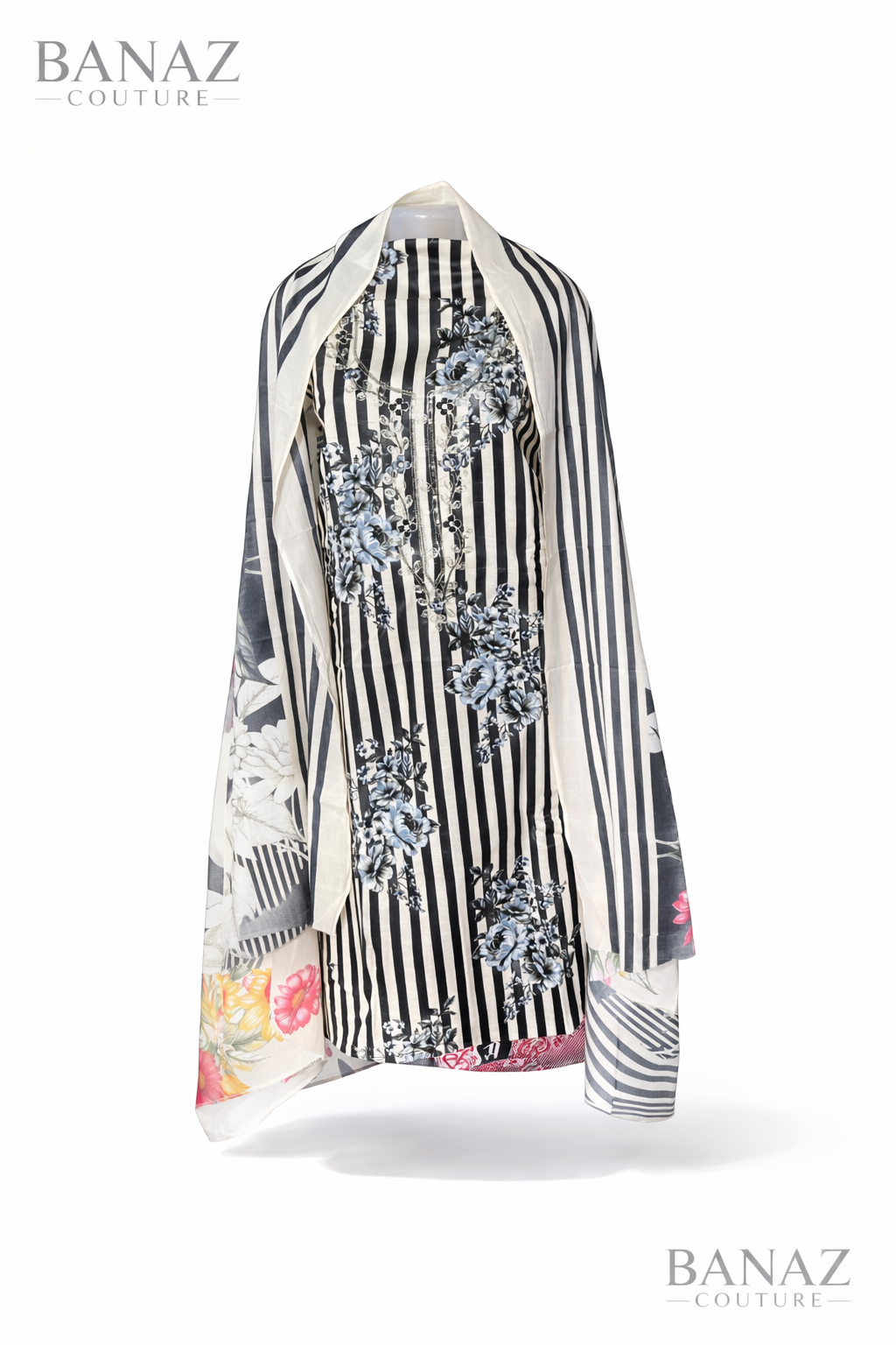 Camric Cotton with Digital Print Soft Cotton Duppata and Neck Embrioided