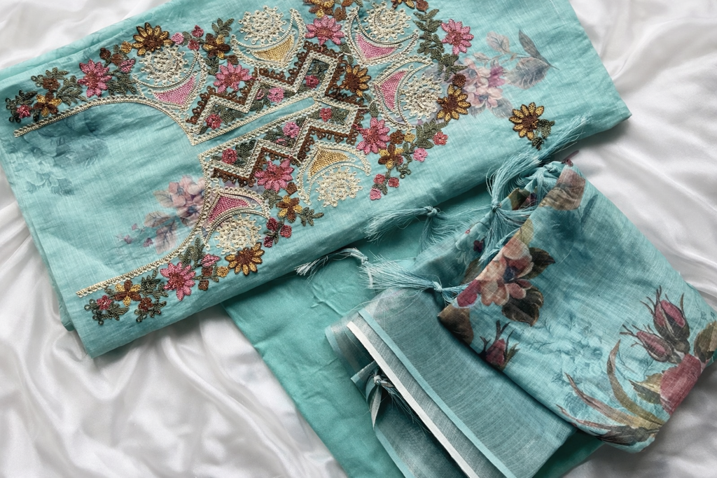 Casino Linen Multi Embroidery Designer Style Suit