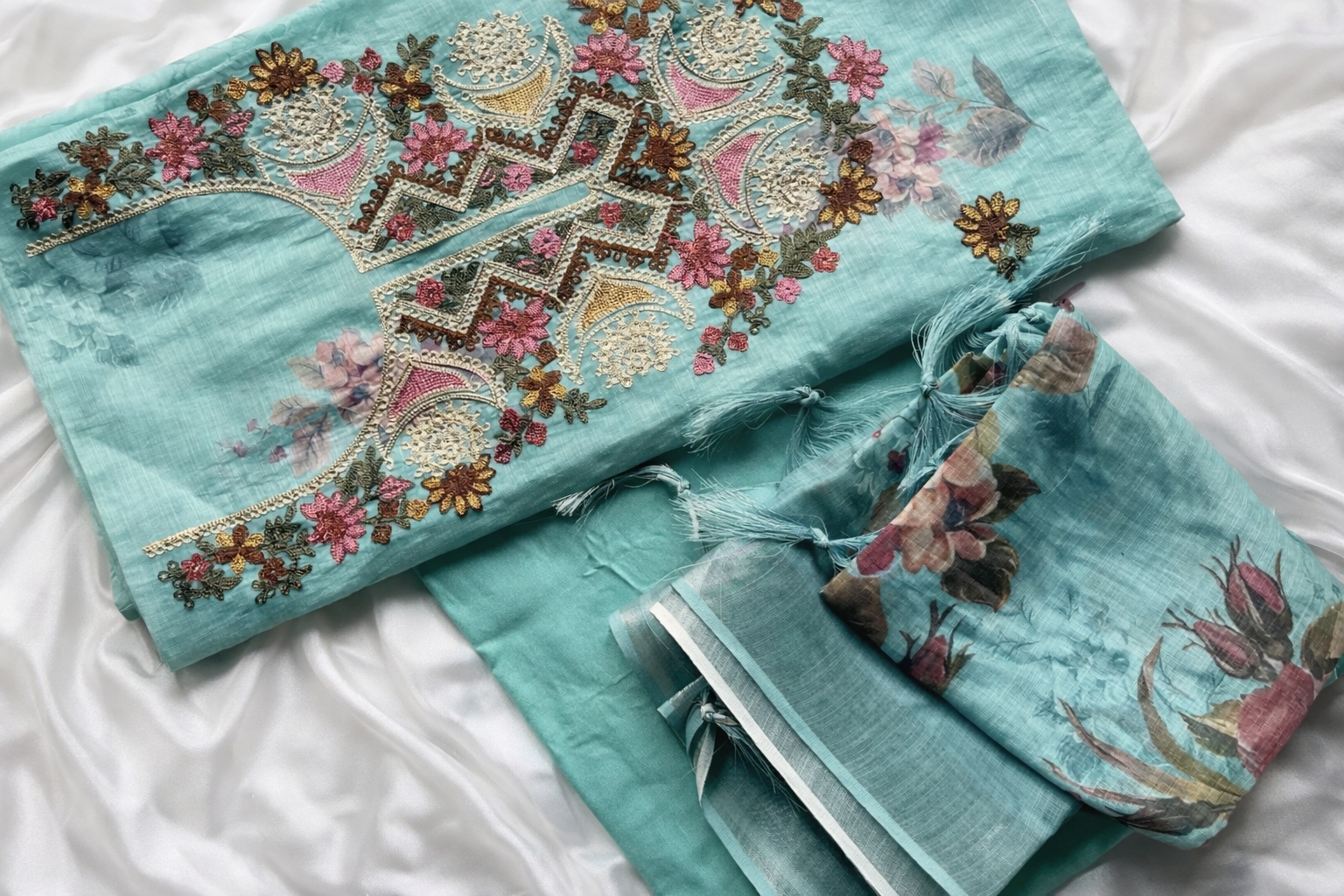 Casino Linen Multi Embroidery Designer Style Suit