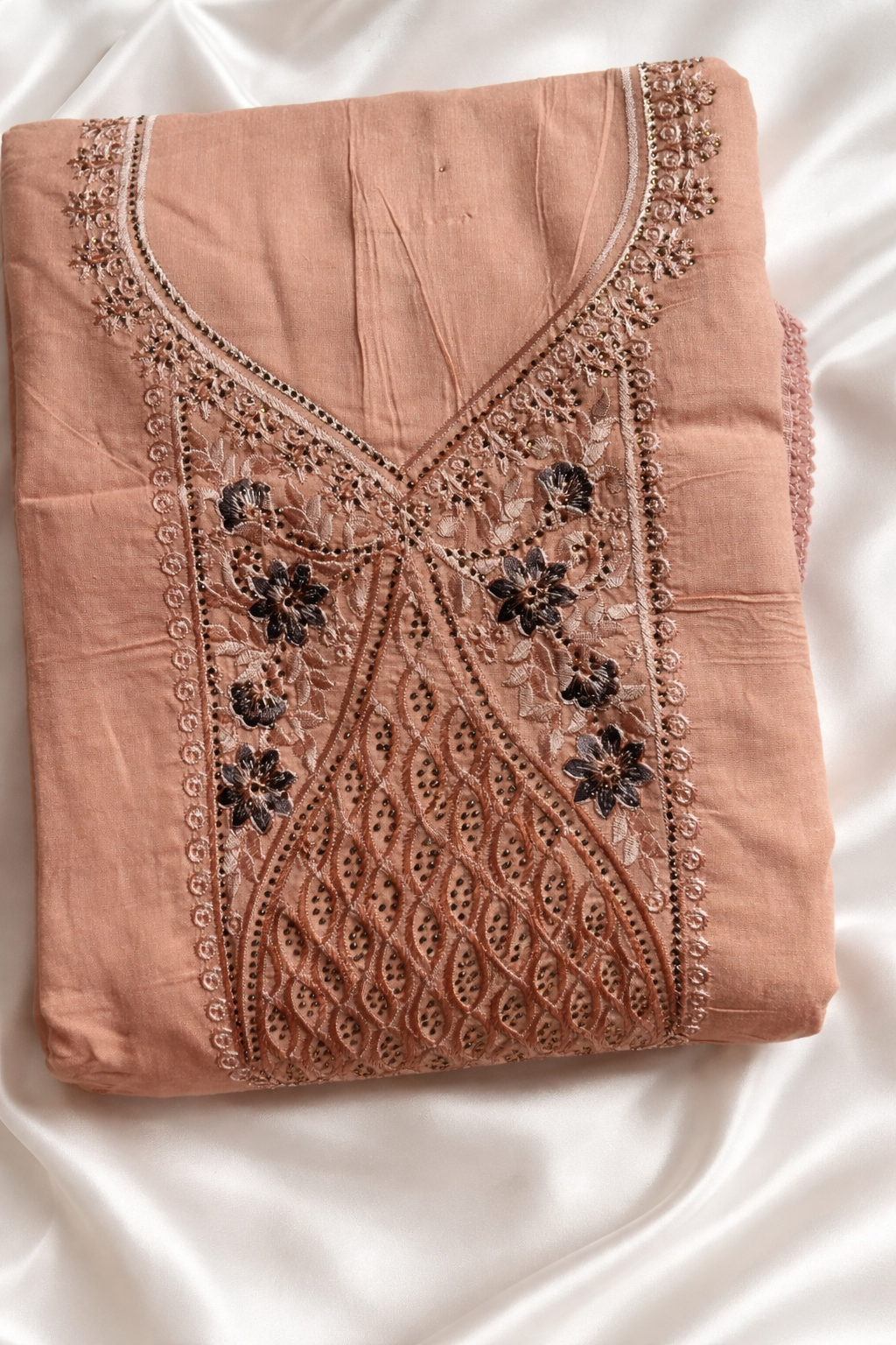 Cotton Rose Embriodory Zarkan with Cotton work dupatta