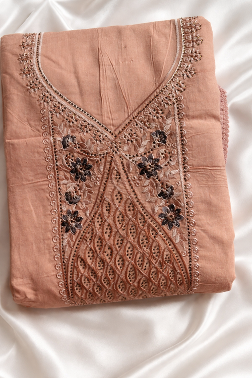 Cotton Rose Embriodory Zarkan with Cotton work dupatta