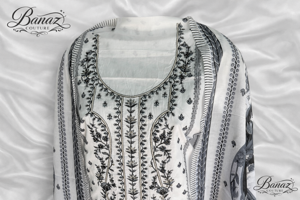 Elegant Lawn Cotton Embroidered Suit