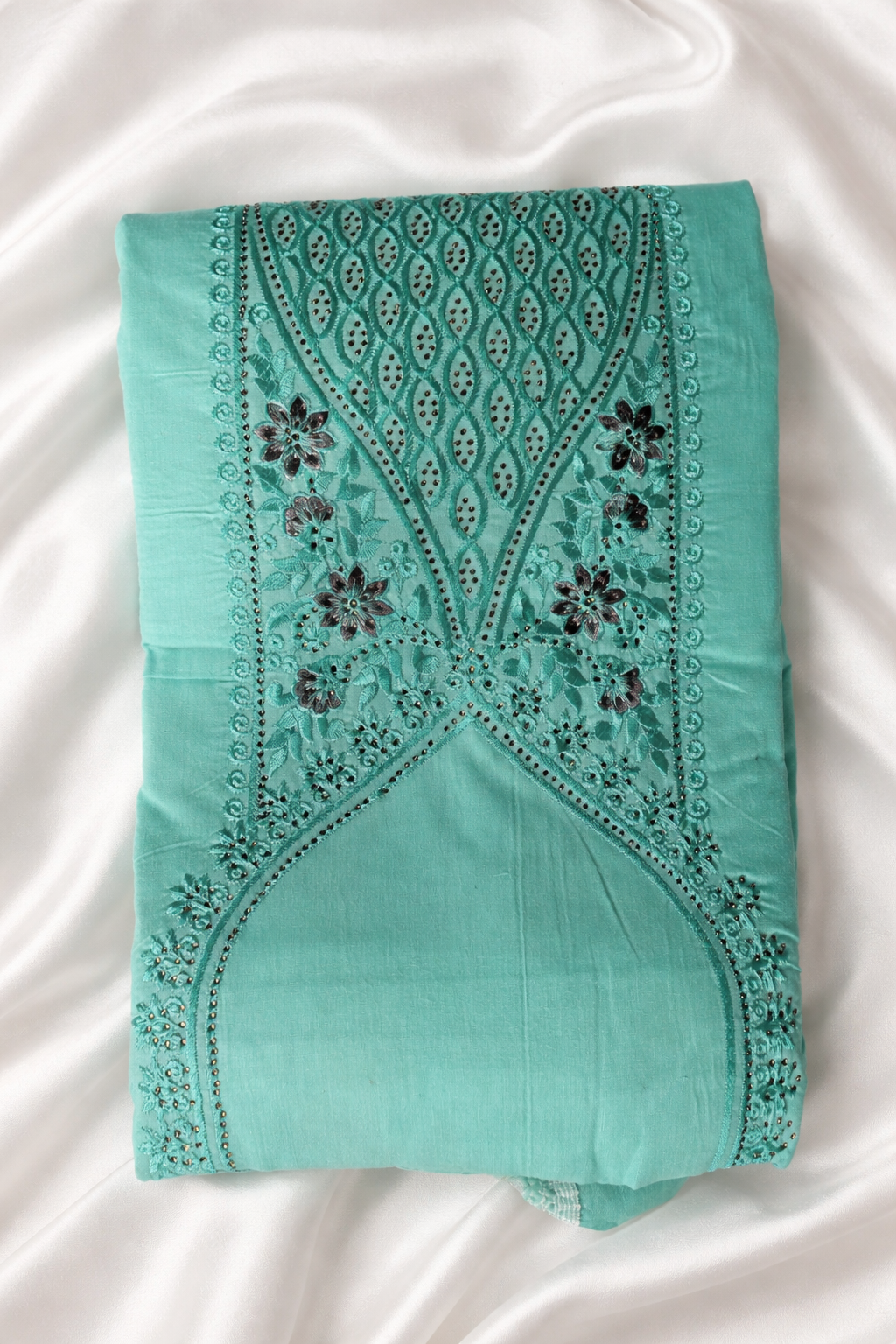 Cotton Rose Embriodory Zarkan with Cotton work dupatta